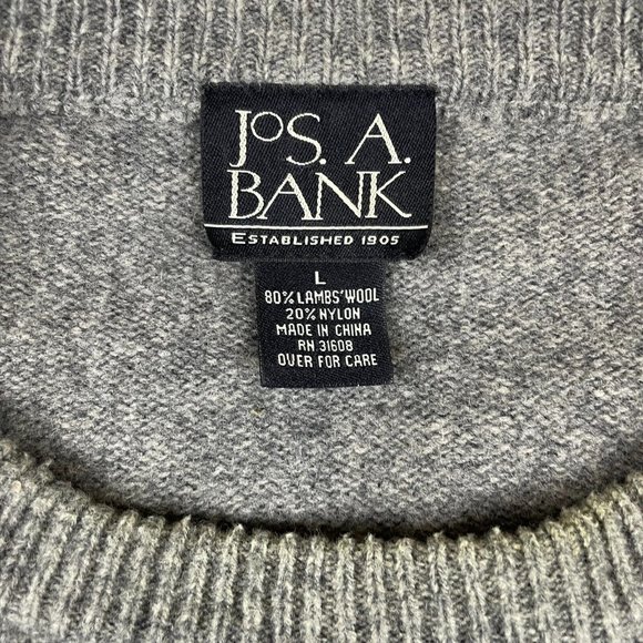 Jos A Bank Crewneck Sweater Mens Size Large Gray & Blue Argyle Lambswool Blend - Picture 5 of 9